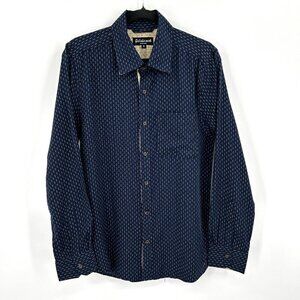BETABRAND Mens Navy Blue Teal Orange Polka Dot Long Sleeve Button Up Shirt Small